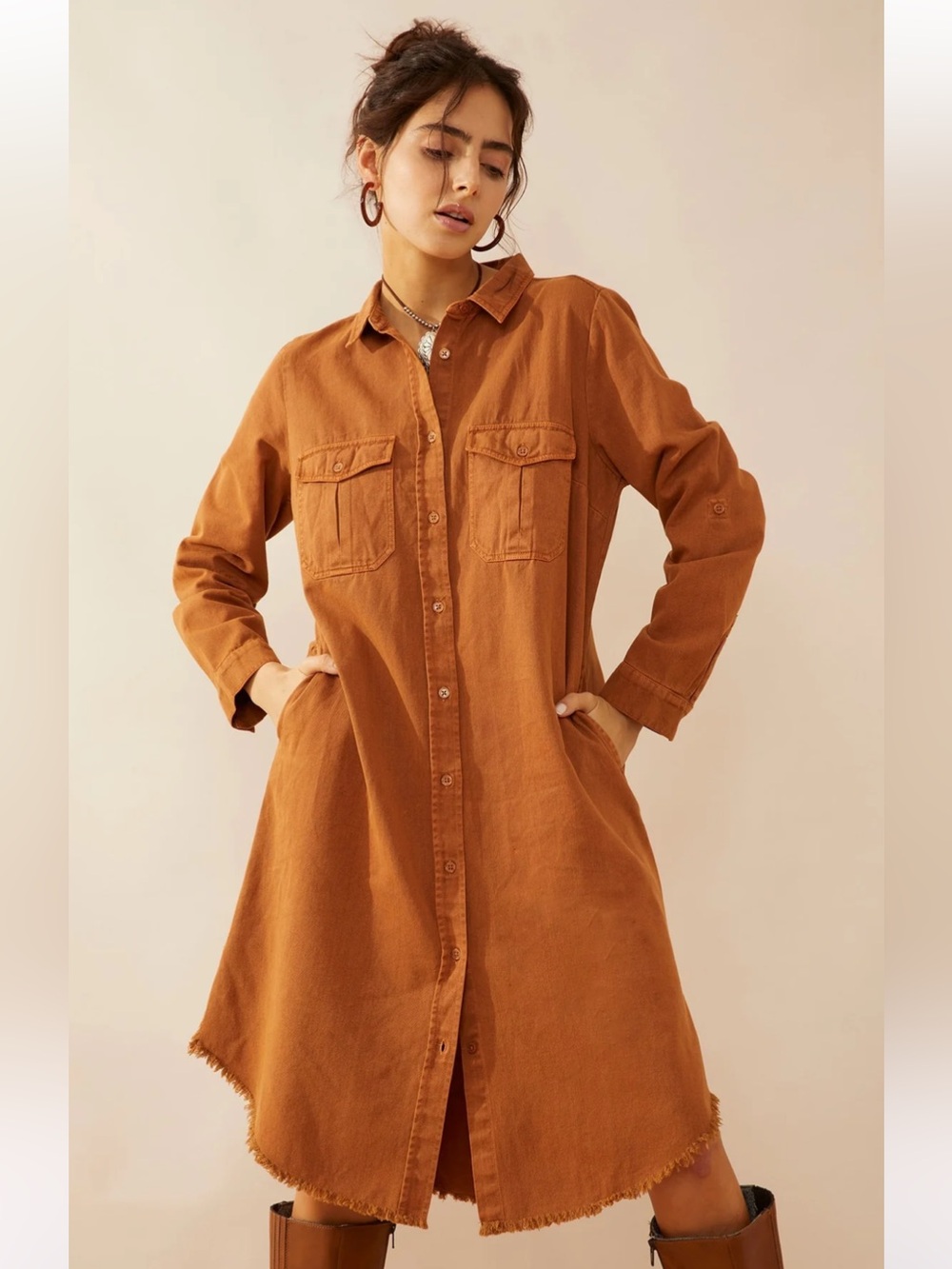 BOHERA Jaipena Shirt Dress In Golden Sand size Large